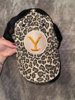 Yellowstone Dutton Ranch Logo Leopard Print Trucker Hat One Size